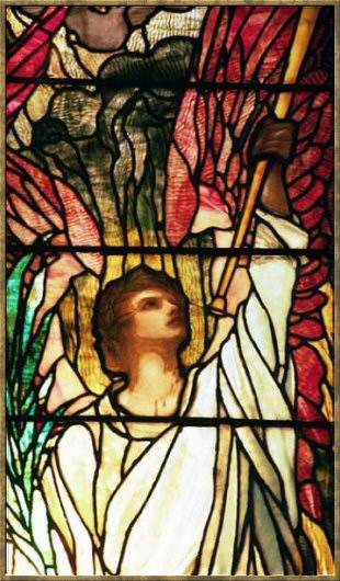 Stained glass window with angel