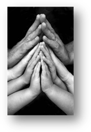 Adult and children hands praying