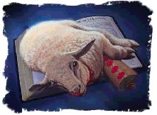 Lamb lying on Bible