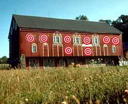 Barn with bullseyes painted on it