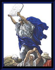 Moses holding up the ten commandments tablet