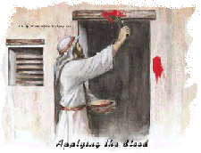 Man applying blood over a door