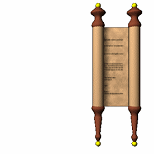 A scroll unrolling and being written upon