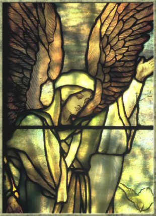 Stained glass window with angel